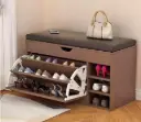 Shoe Bench with Padded Seat & Flip-Drawer (Brown))