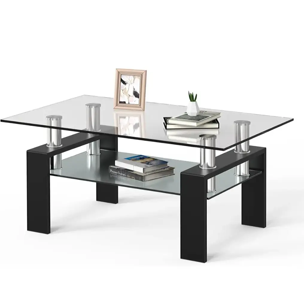 Two-Tier Glass Coffee Table (Black)