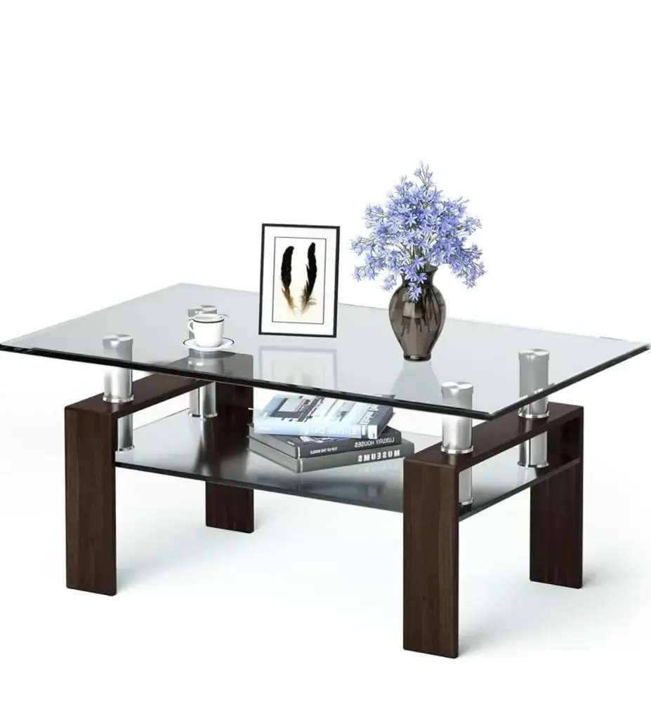 Two-Tier Glass Coffee Table (Brown)